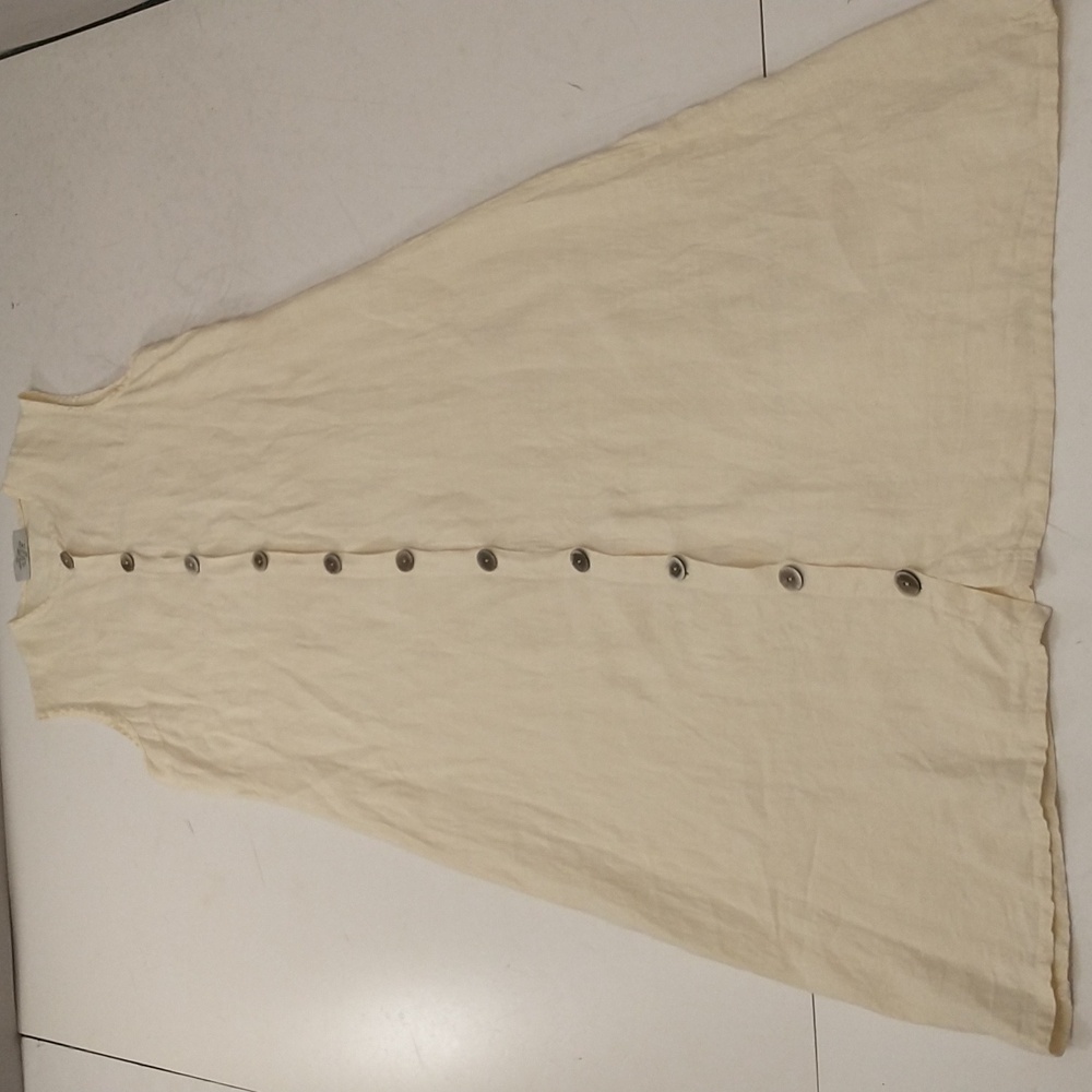 Pale Yellow 100% Linen Maxi Shift Pastel Summer Natural SeeMeasurements USA made - Picture 7 of 8